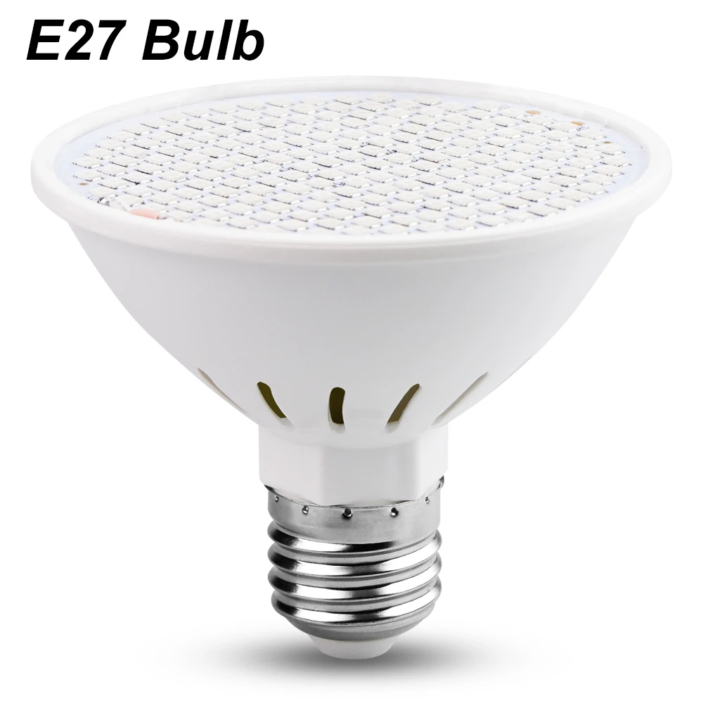 Only E27 Bulb Светодиодный светильник для растений, полный спектр, светодиодный светильник для выращивания цветов, держатель для лампы, зажим для комнатных зеленых домашних гидропонов, коробка для выращивания растений, палатка для выращивания - Испускаемый цвет: Only E27 Bulb