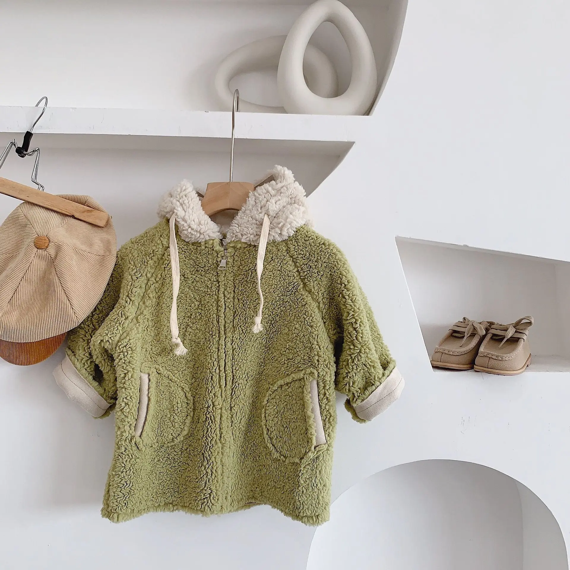 Зимние Модные шерстяные куртки на молнии с капюшоном для мальчиков и девочек