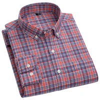 aoliwen men 100 cotton red purple plaid long sleeve shirt s 7xl daily casual spring button trend soft comfortable slim shirts