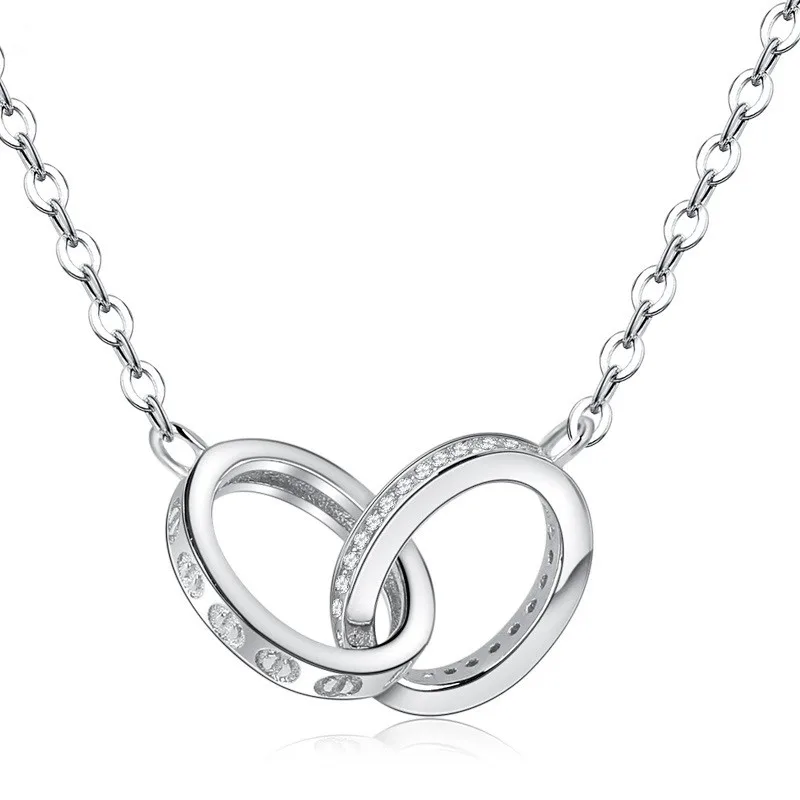 

925 Sterling Silver Necklace Double Loops Pendant Necklaces For Women Fine Jewelry Collarbone Chains My Heart Is With You G0045