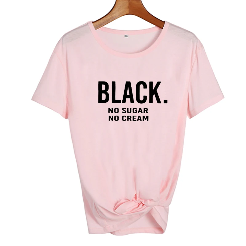 pink-black Черные Забавные футболки без сахара без крема, женская одежда, топы для женщин в Африканском и американском стиле, крутые летние топы, футболки в стиле панк Харадзюку - Цвет: pink-black
