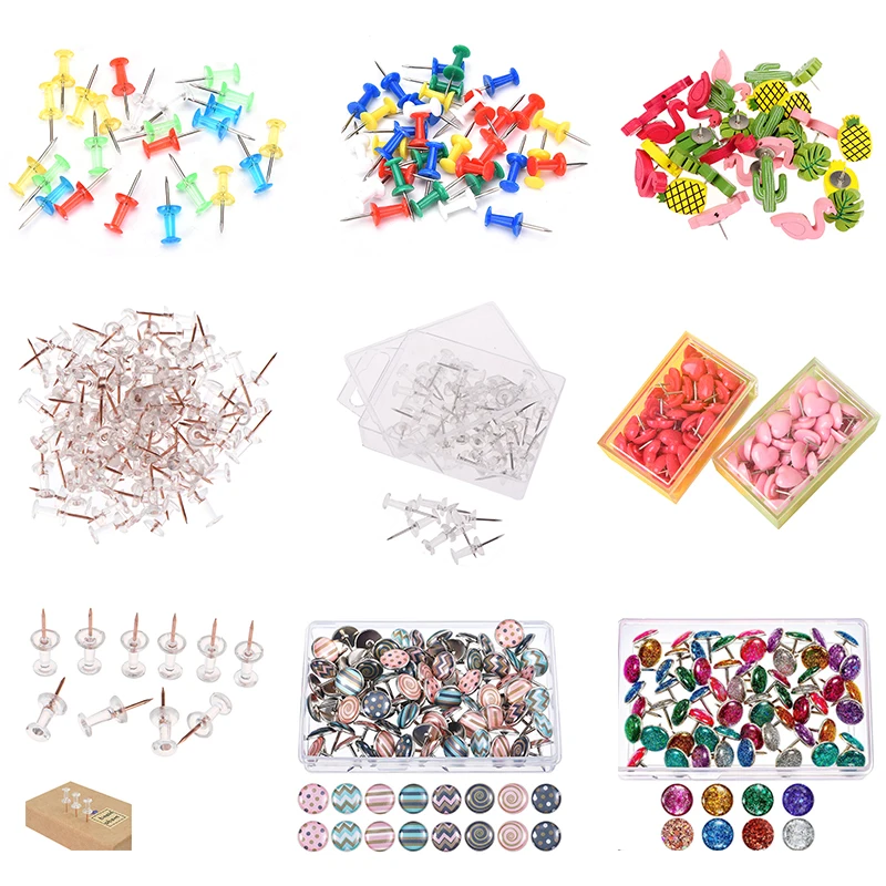 30-100 pcs/lot Color Thumbtacks Push Pins Map Pin Cork Board Thumb Tacks Pushpin Stationery Buttons Pins Office School Supplies