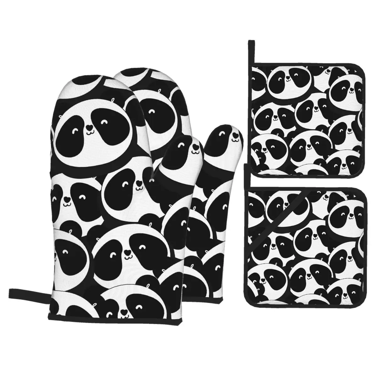

4 Pieces Oven Gloves Mitts Black And White Panda Heads Kitchen Gloves Tray Dish Bowl Holder Baking Insulation Hand Clip