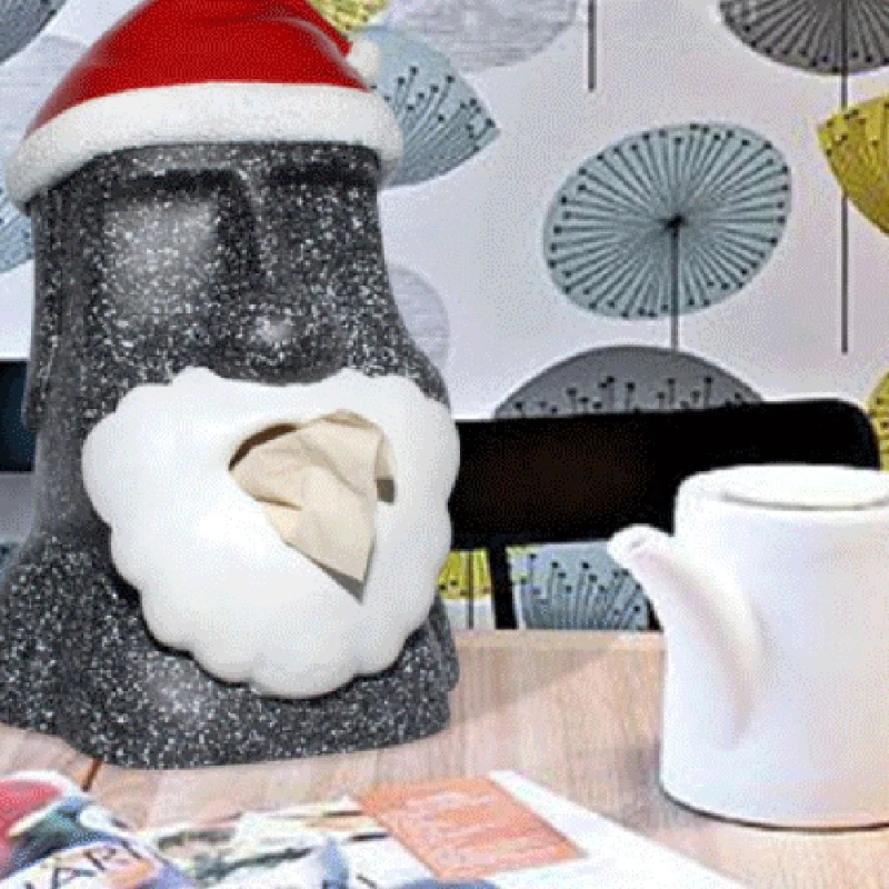 Каменное лицо Moai статуя с рождественской шапкой Санты из смолы тканевая Коробка