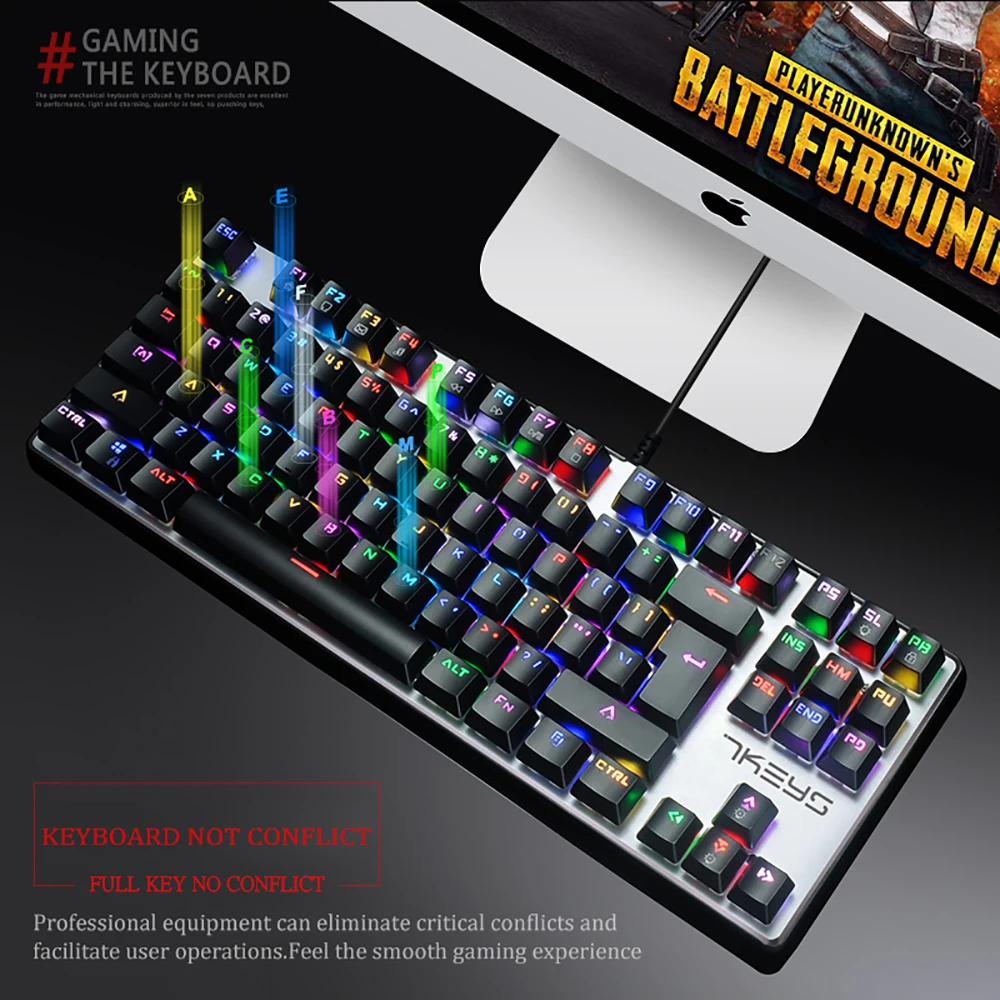 RGB Mechanical Keyboard Metal Wired Colorful Backlit Anti-ghosting 87 Keys Blue Switch Gaming Keyboards For Desktop Laptop | Компьютеры и
