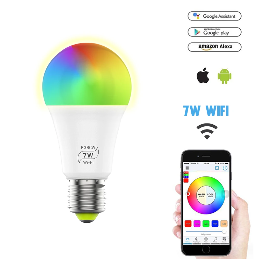 Asafee Magic Home Wifi смарт-лампы в виде светодиодный светильник E27 RGB 4,5 Вт 7 Вт умный Светильник лампы 220v 110v Совместимость с Alexa Google Home