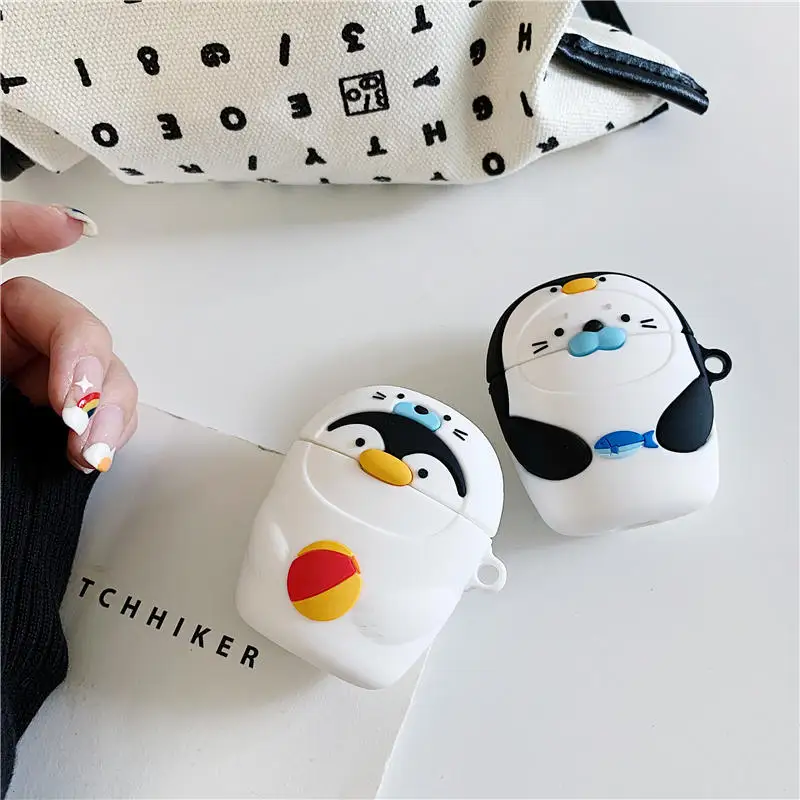 Для Apple AirPods Kawaii Penguin чехол 3D милый мультфильм уплотнение рыба беспроводные наушники крышка оболочка для Airpods 2 Earpods аксессуары