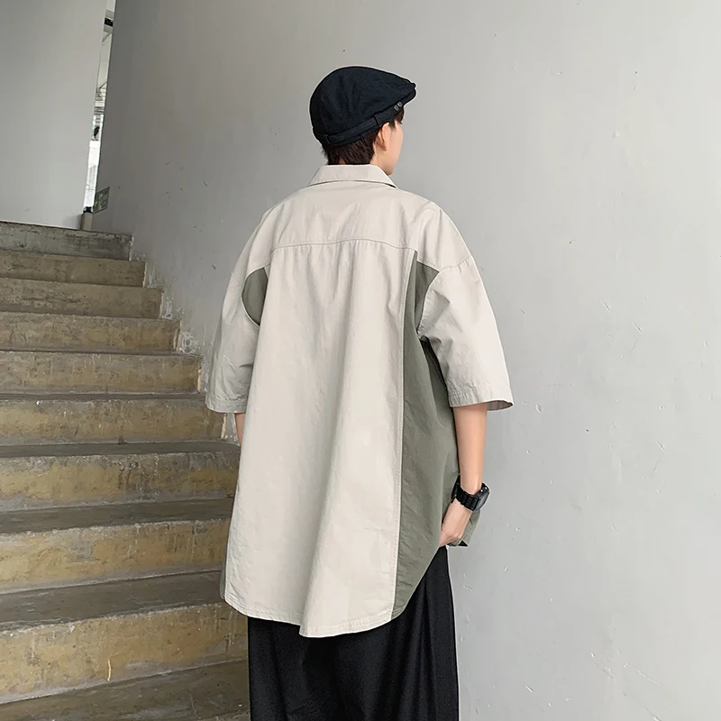 

2020 Summer Men's Hip Hop Shirt Tops Fashion Strip Print Short Sleeve Stand Polyester Streetwear Shirt Men Top Chemise Homme