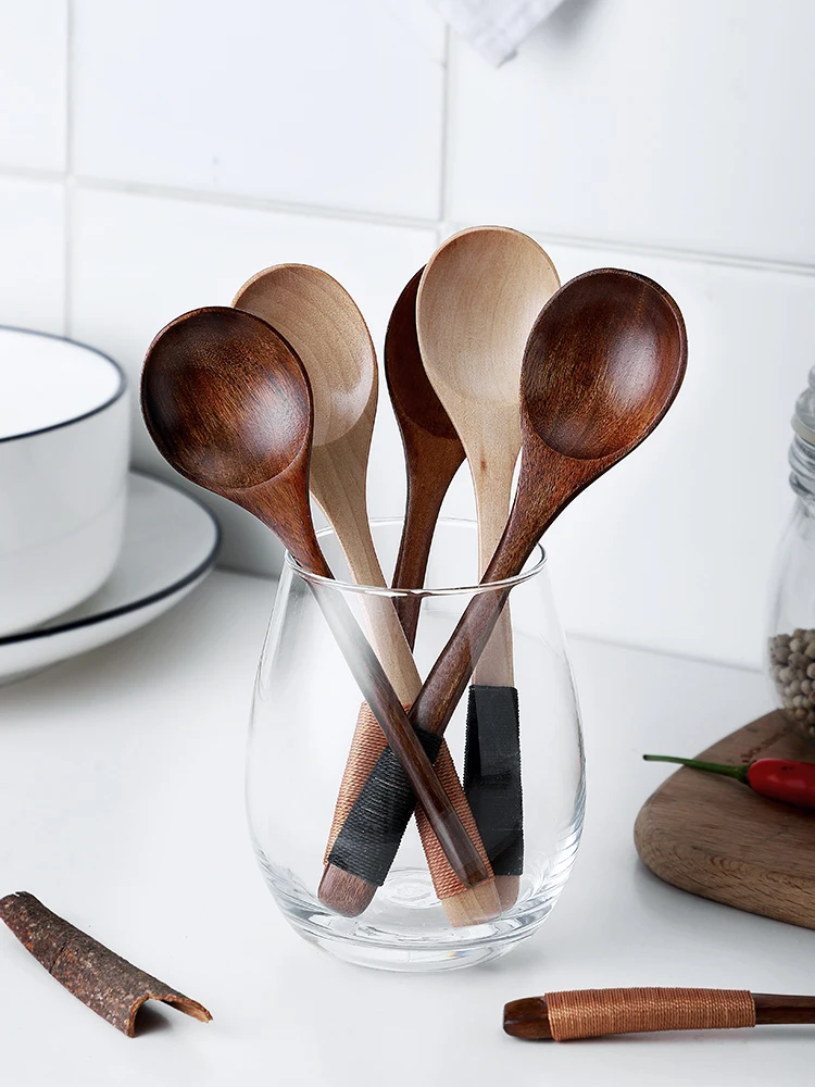 

Long handle spoon small spoon household soup dinner Nordic Japanese Korean restaurant solid wood creative stirring spoon