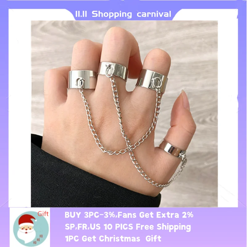 

OTOKY Punk Cool Hiphop Bar Chain Rings Multi-layer Adjustable Open Finger Rings Set Alloy Man Women Rings For Party Gift Jewelry
