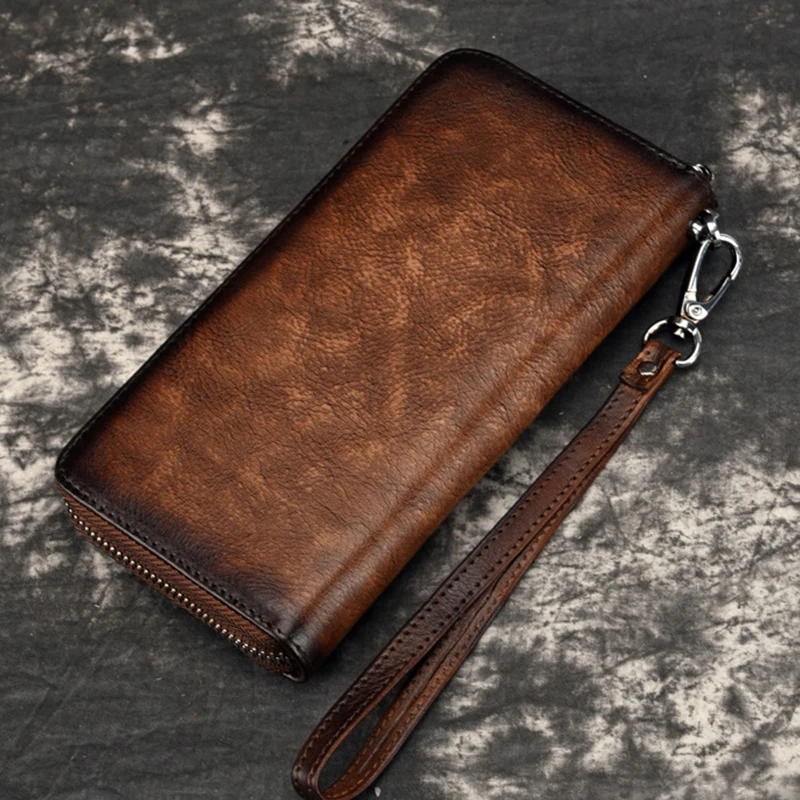 Длинный кошелек из натуральной воловьей кожи с тиснением женский удобный