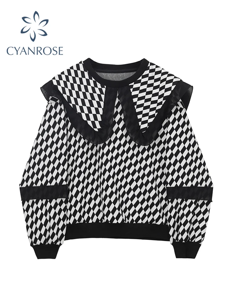 Женская клетчатая толстовка пуловеры модная женская Свободная шикарная Милая