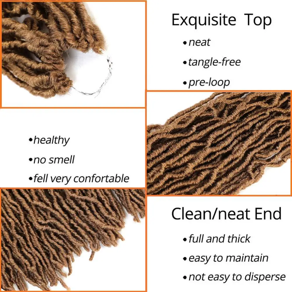 Накладные косы Nu Locs Crochet Hair Faux длиной 36, 24, 18 и 14 дюймов из синтетических материалов с мягкой текстурой для создания косичек-дреадлоков в стиле богини для ежедневного использования черных женщин.