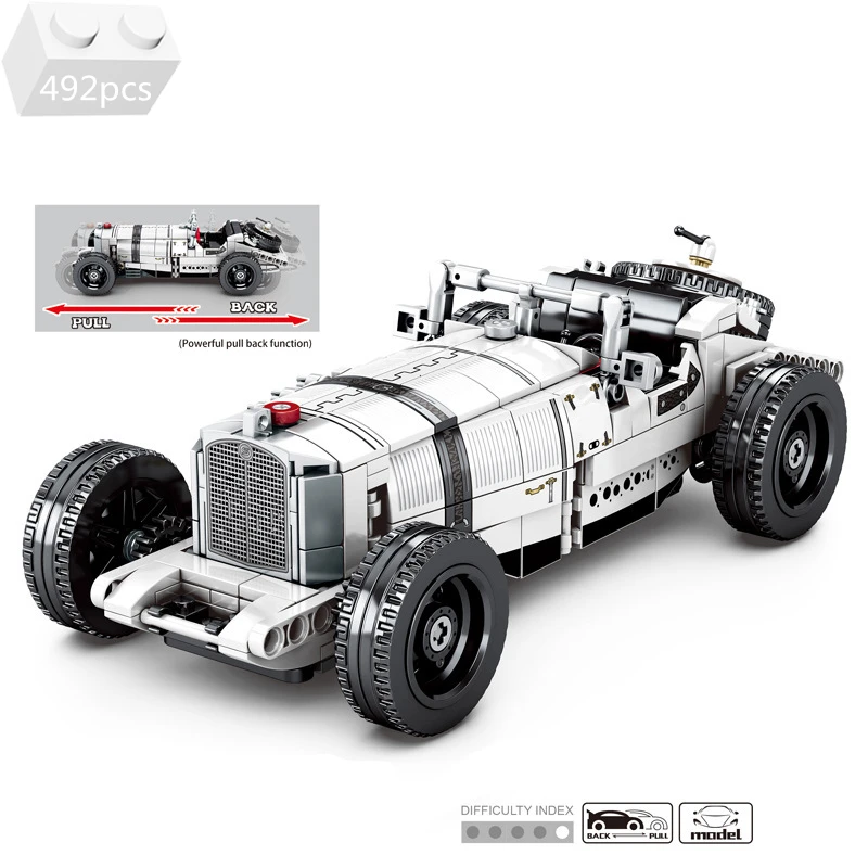 

2021 NEW City High-tech Pull Back Retro Classic Racing Car Building Blocks Kit Bricks Supercar Vehicle Model Toys For Children