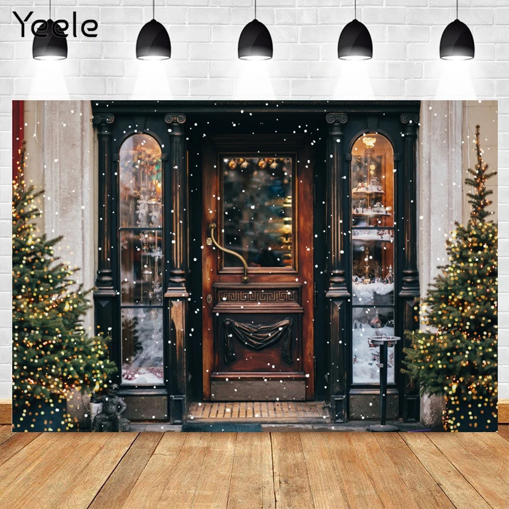 

Yeele Charstmas Background Photocall House Door Glitter Snow Light Baby Portrait Photography Backdrops Photo Studio Photophone