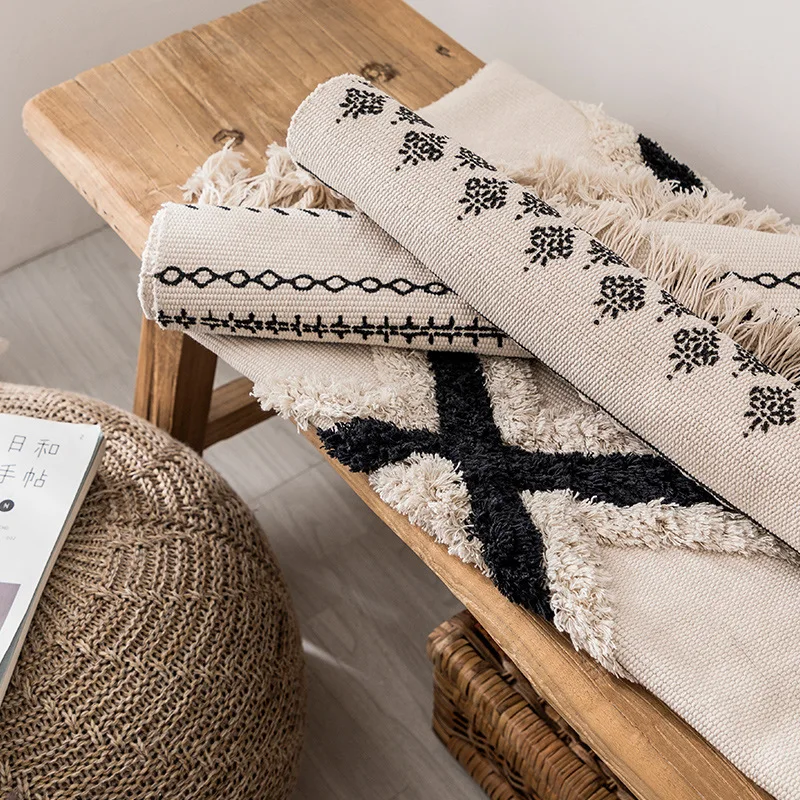 3D хлопковый плетеный коврик с зернистой поверхностью моющийся напольный принтом