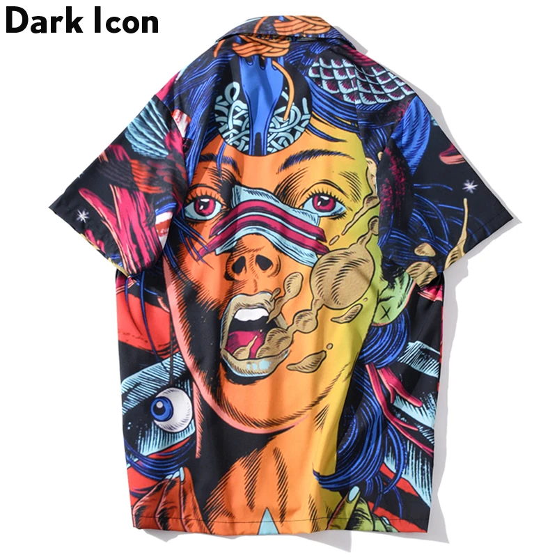 Мужские рубашки в стиле хип-хоп с принтом темного икона новые модные коротким