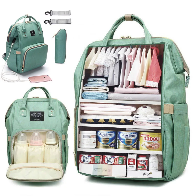 

Вместительный рюкзак для подгузников, водонепроницаемая сумка для мам, детские сумки для подгузников с USB-интерфейсом, дорожная сумка для м...