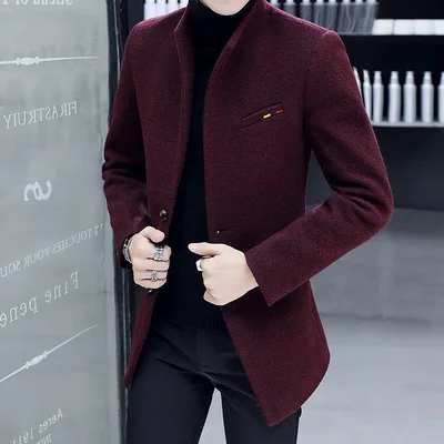 2020 autumn and winter new woolen coat men's mid-length Korean casual thick handsome windbreaker S-5XL | Мужская одежда