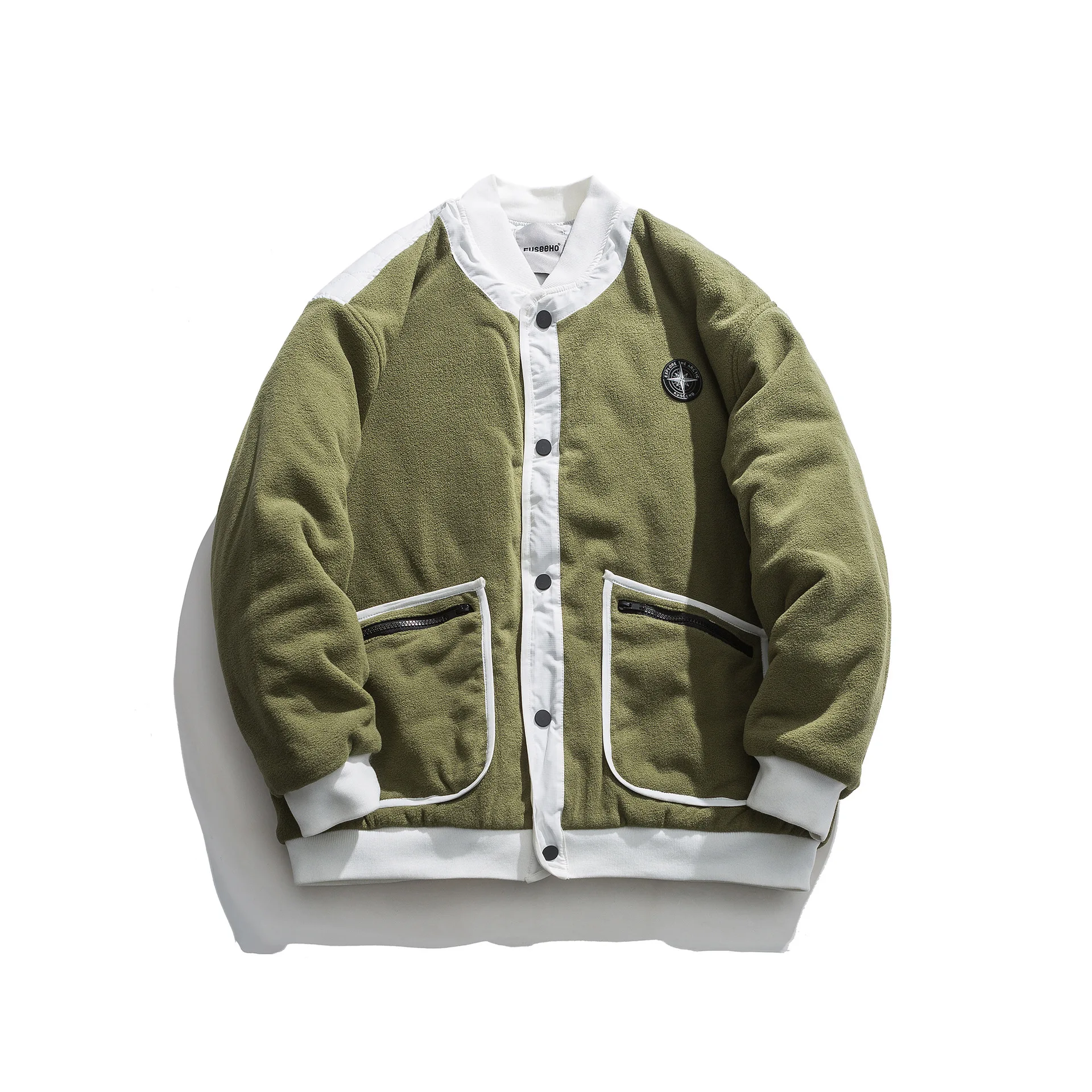 

American Polar Fleece Baseball Jacket Cotton Padded Coat Men's Fashion Brand Loose Casual Couple's Tops Outdoor Sports Trekking