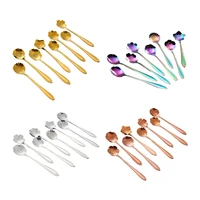 8pcs flowers design gold spoon long handle dessert tea coffee mixing spoon stainless steel vintage teaspoons drink tableware