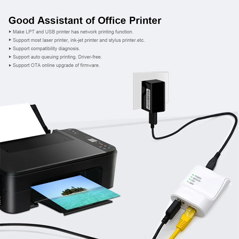 Wifi Ethernet Usb Printer Server Adapter Auto Queue Connect over Wifi&amp100M Lan for Laptop Pc(EU Plug) | Компьютеры и офис