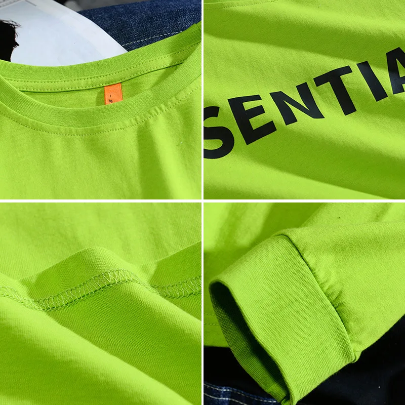 

2021 spring and autumn popular ess letter printing long sleeve daily high street men's and women's fashion fluorescent green top