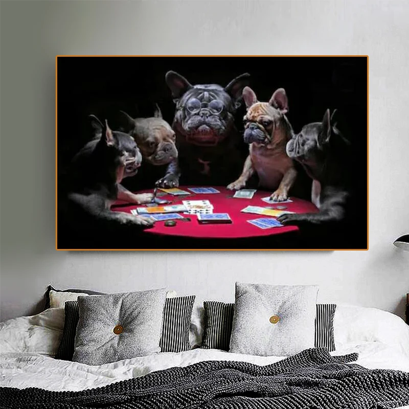 

Dog Playing Cards Posters and Prints Animal Bulldog Wall Art Pictures Canvas Paintings for Living Room Decoration No Frame