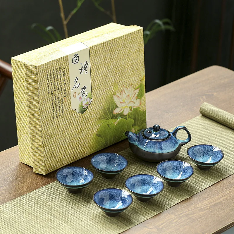

Chinese Style Ceramic Kiln Tea Set Tea Cups Tea Can Teaware Living Room Decoration Tea Drinking Utensils Gift Sets
