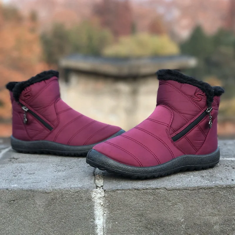 

2019 Autumn Winter New Snow Boots Women's Warm Plush Waterproof Cotton Boots Side Zipper Shoes Women Ankle Boots Plus Size M407