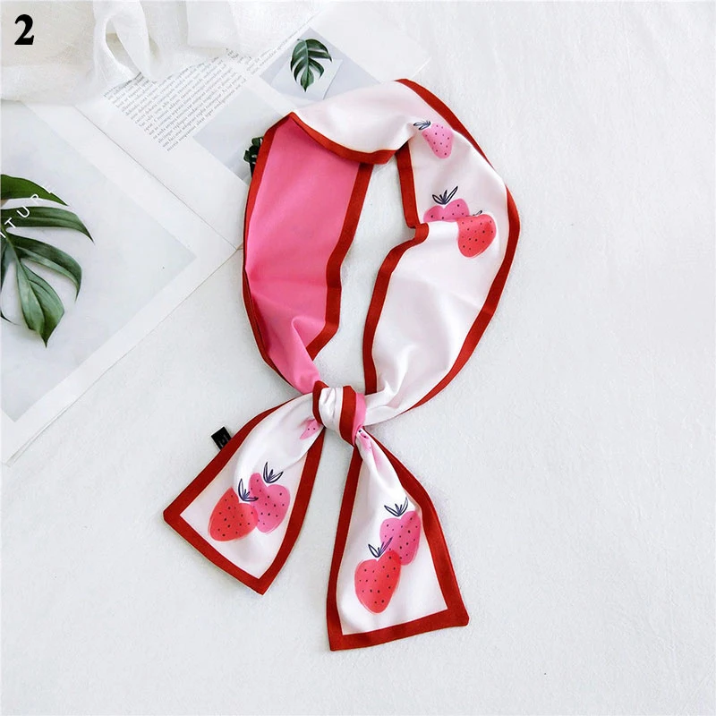 

New Fashion Silk satin scarf Cute Fruit Print Head Neck scarf Women Headscarf Kerchief Female Ribbon Shawl Accessories