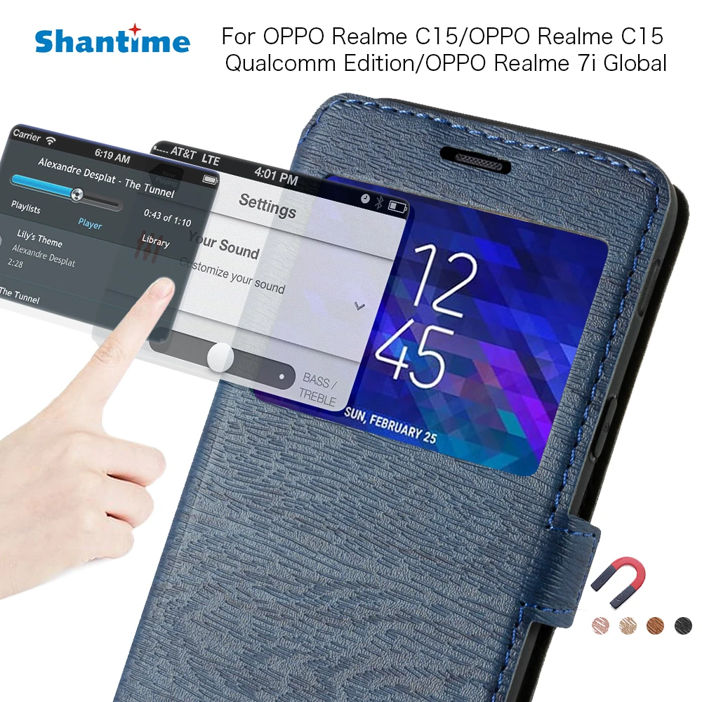 

PU Leather Phone Case For OPPO Realme C15 C15 Qualcomm Edition Flip Case For OPPO Realme 7i Global View Window Case Back Cover