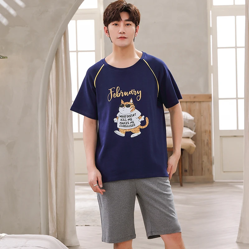 

Knitted Cotton Short Sleeved Loose Comfortable Homewear Male Nightwear Cartoon Anime Pajama For Men Plus Size Summer Man Pajamas