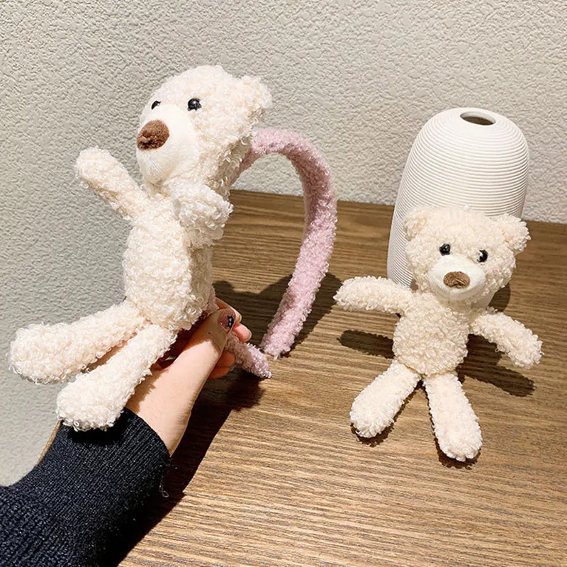 

Headwear Teddy Fur Plush Hoop INS Popular Hair Accessories Headband for Women Fine Korean Cute Bear Headbands for Girls