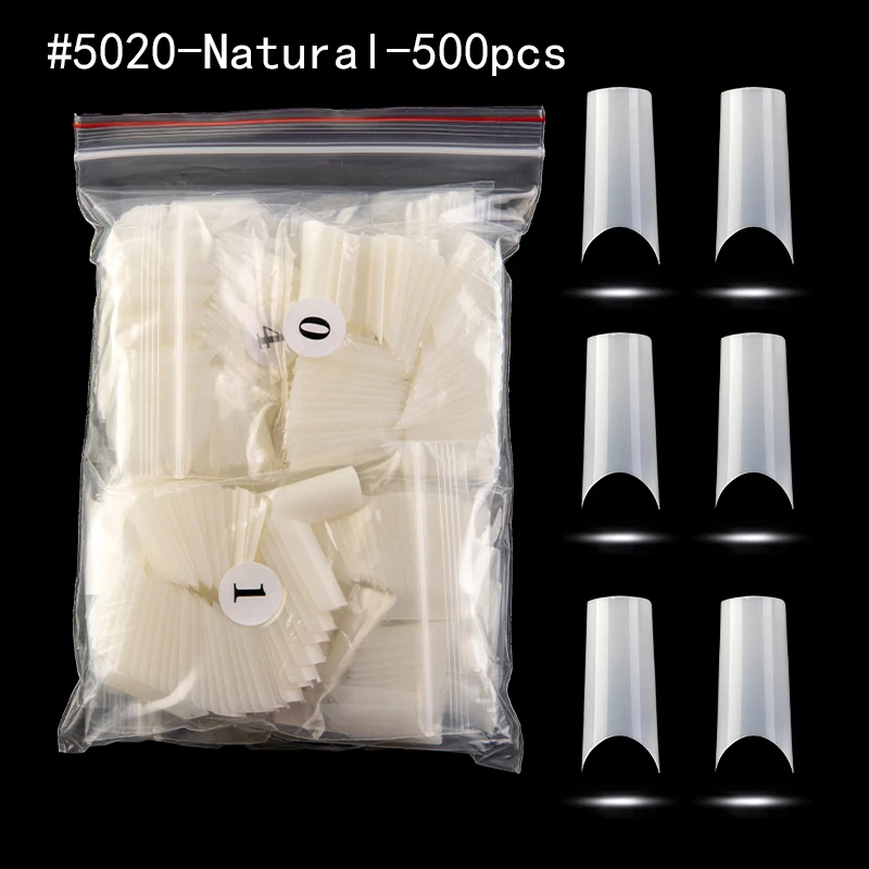 

500pcs/Bag Nail Tips Full Cover Shape "C" Curved Fake Nails Transparent Natural French Acrylic ABS Long False Nail Art DIY Salon