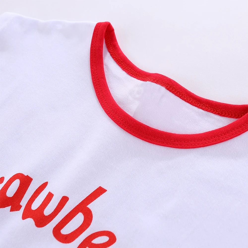 

LittleSpring Girls Summer Sets Strawberry Milk Print Short Sleeve Cotton Cute Outfits Sets