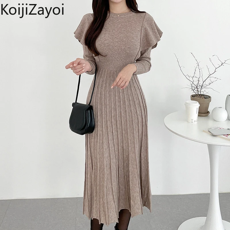

Женское однотонное облегающее платье Koijizayoi с оборками, офисные женские шикарные облегающие платья в Корейском стиле, осенне-зимние плотные...