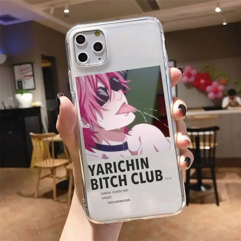 

Yarichin bitch Club Anime Phone Case Transparent for iPhone 6 7 8 11 12 s mini pro X XS XR MAX Plus cover funda shell