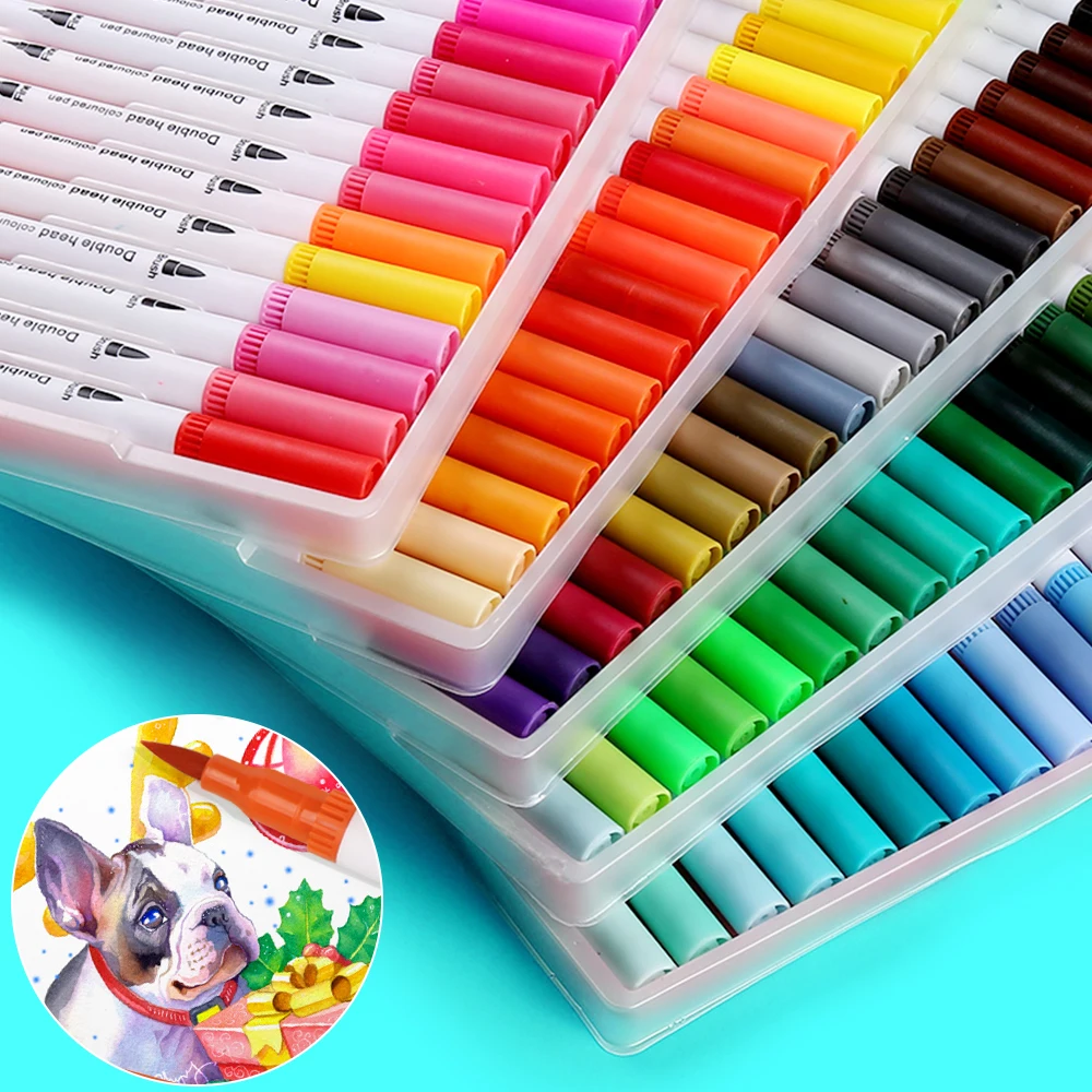 

12-100Colors FineLiner Art Marker Pens Dual Tip Drawing Painting Watercolor Soft Brush Marker Pen School Supplies Manga Markers