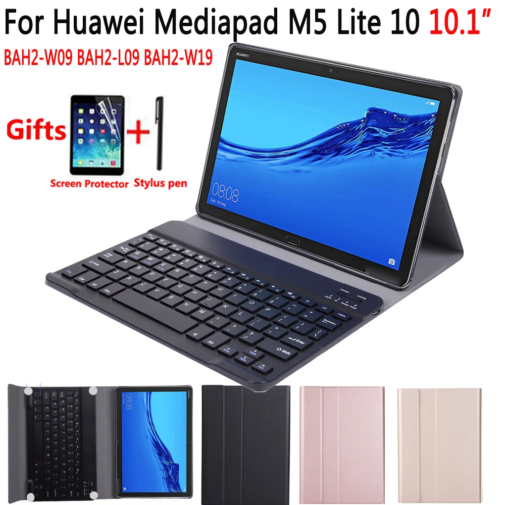 

English Spanish Russian Bluetooth Keyboard Case for Huawei Mediapad M5 Lite 10 10.1 BAH2-W09 BAH2-L09 BAH2-W19 Cover Funda +Gift