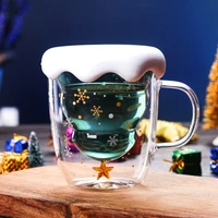 300ml christmas tree starry sky coffee mug double layered anti scald glass thermal insulation breakfast milk cup childrens gift