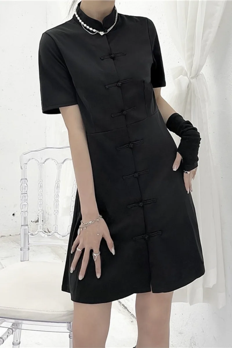 

Black modified cheongsam skirt women summer 2021 new ins retro collar bf high-waisted a-word dress trendy