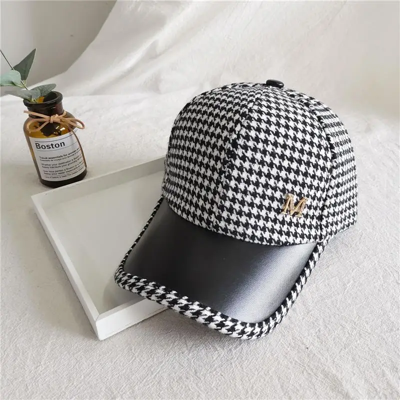 British Houndstooth Face Caps For Women Men  Checked Snapback Hip Hop Baseball Cap Bone Trucker Hat Chapeau Homme