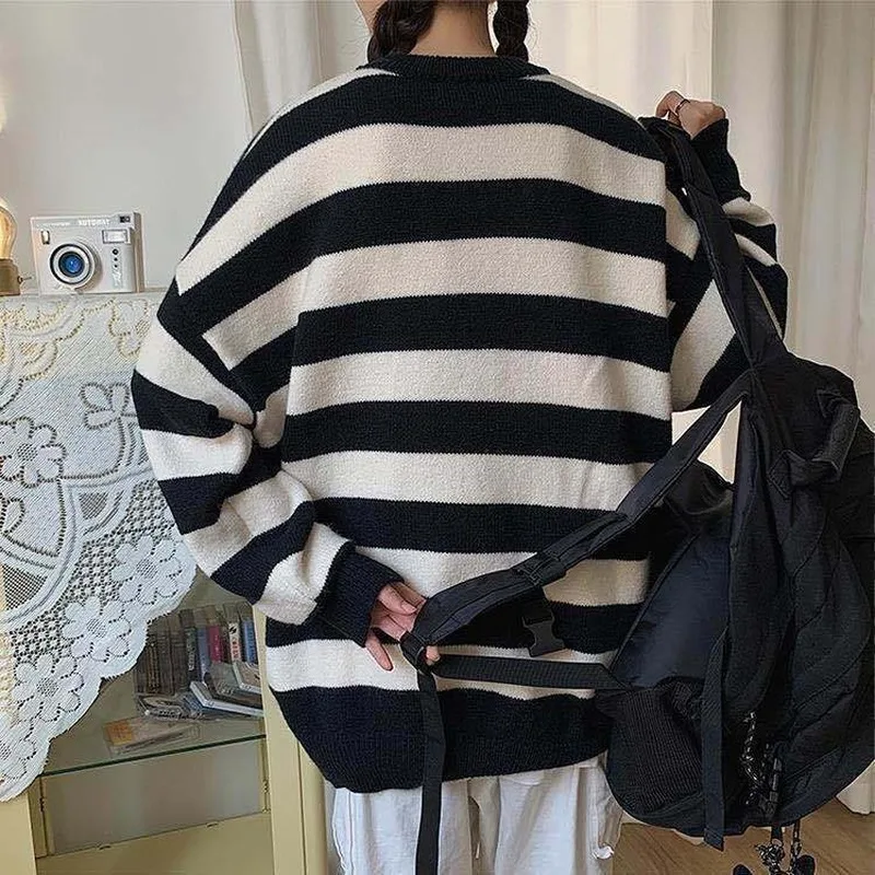 

Pullovers Women Striped Panelled Sweaters Womens BF Chic Ins Leisure Soft All-match Unisex Ulzzang Hip Hop Pullover New Harajuku