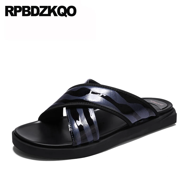 Шлепанцы мужские без застежки сандалии из натуральной кожи итальянские черные