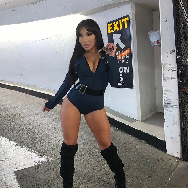 

Hansome Girl Zipper Cargo Bodycon Body Suit Skinny Casual Full Bodysuit Elestic Rompers Streetwear with Pocket 1Piece Jumpsuit