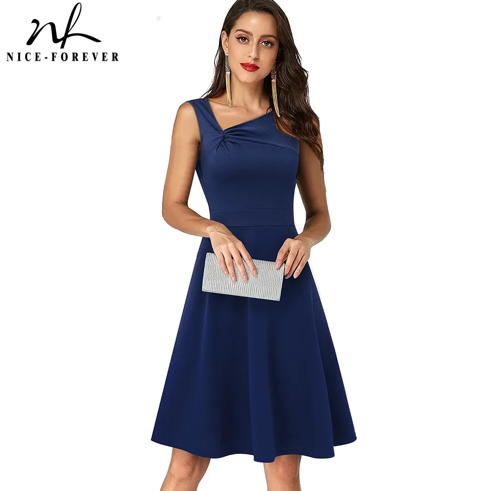 

Nice-forever Summer Women Elegant sSleeveless with Bow Dresses Cocktail Wedding Party Vintage Swing Flare Dress A270