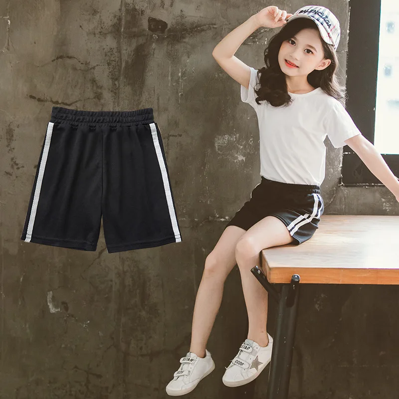 

Повседневные шорты в полоску с боковыми полосками для девочек, детские спортивные свободные шорты, одежда для мальчиков, летние шорты, 2021