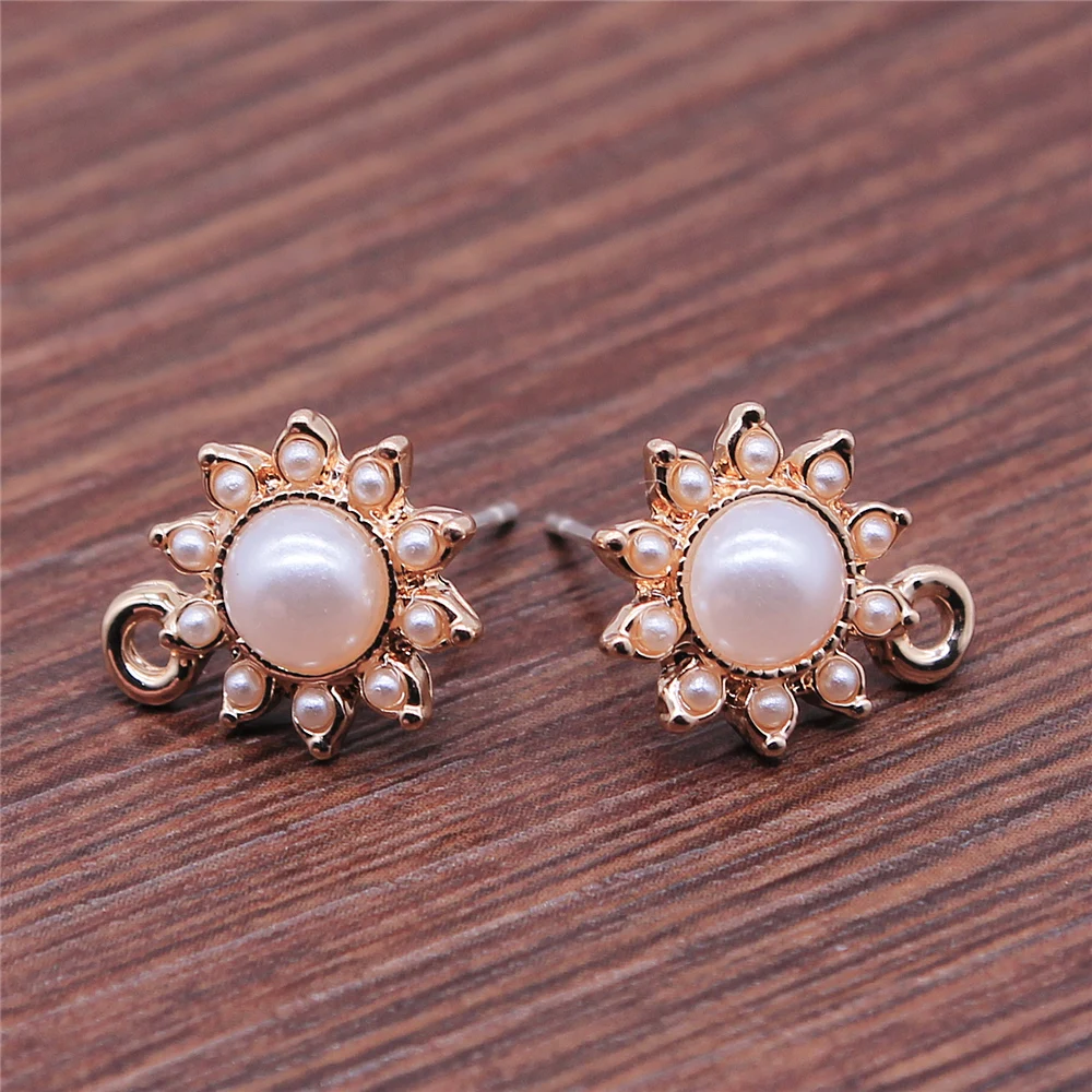 

10pcs Ear Stud Jewelry Findings Earrings Making Accessories Golden Imitation Pearls Ear Pins Connectors Earring Making