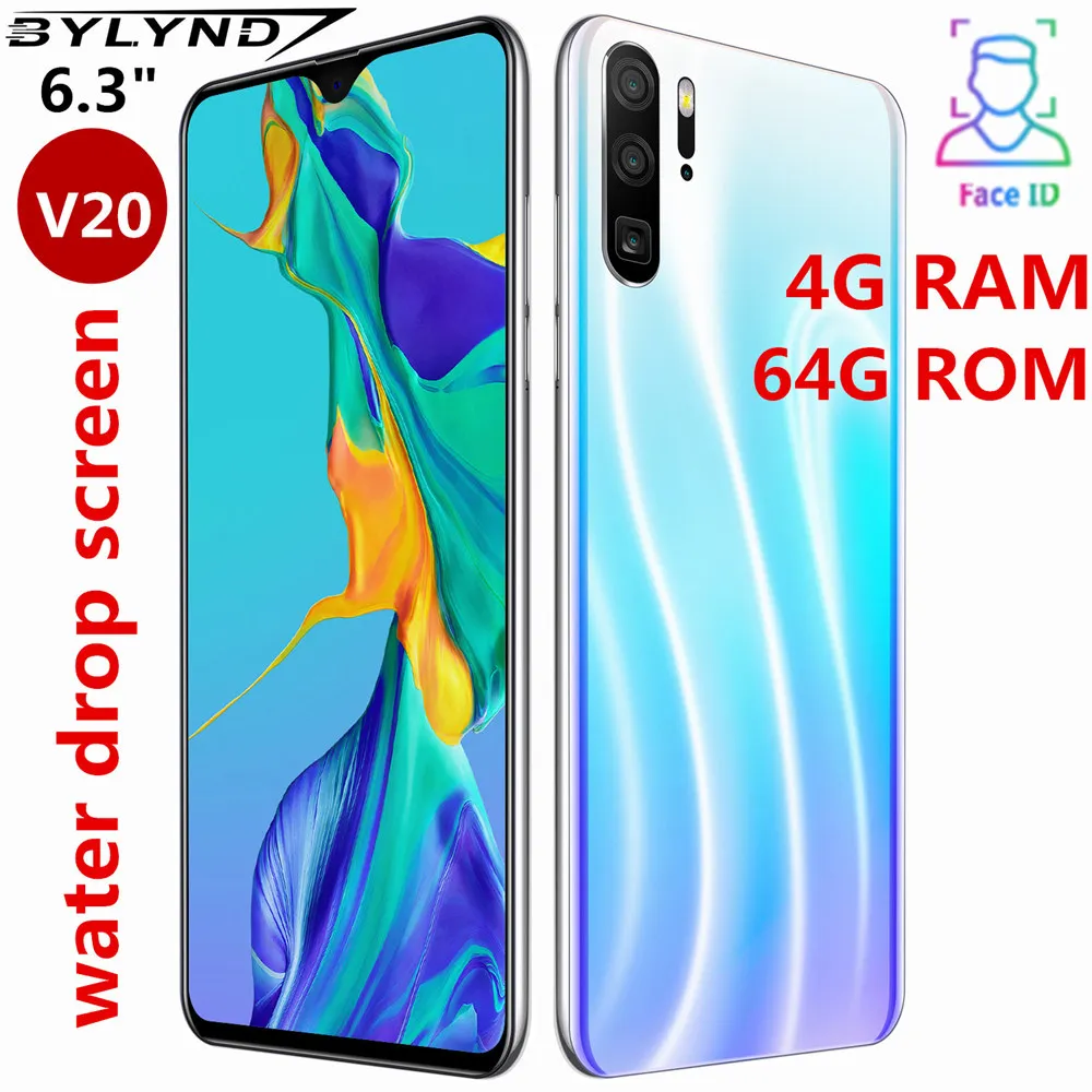 V20 6,3 ips четырехъядерный смартфон с большим экраном в виде капли воды 4 грамма 64 Гб ПЗУ 13 МП разблокированные Android Мобильные телефоны глобальная версия